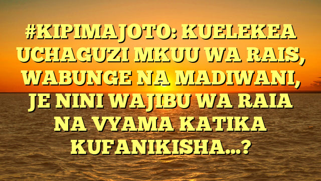 #KIPIMAJOTO: KUELEKEA UCHAGUZI MKUU WA RAIS, WABUNGE NA MADIWANI, JE NINI WAJIBU WA RAIA NA VYAMA KATIKA KUFANIKISHA…?