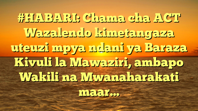 #HABARI: Chama cha ACT Wazalendo kimetangaza uteuzi mpya ndani ya Baraza Kivuli la Mawaziri, ambapo Wakili na Mwanaharakati maar…