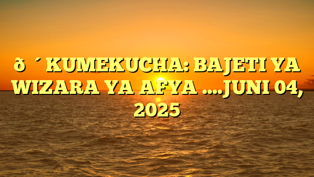 🔴KUMEKUCHA: BAJETI YA WIZARA YA AFYA ….JUNI 04, 2025