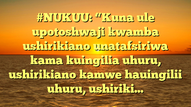 #NUKUU: “Kuna ule upotoshwaji kwamba ushirikiano unatafsiriwa kama kuingilia uhuru, ushirikiano kamwe hauingilii uhuru, ushiriki…