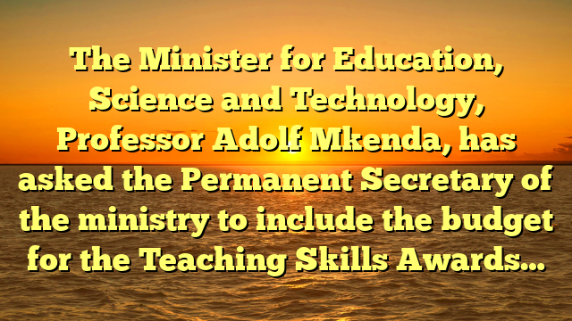 The Minister for Education, Science and Technology, Professor Adolf Mkenda, has asked the Permanent Secretary of the ministry to include the budget for the Teaching Skills Awards…