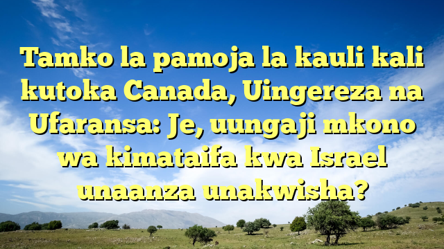 Tamko la pamoja la kauli kali kutoka Canada, Uingereza na Ufaransa: Je, uungaji mkono wa kimataifa kwa Israel unaanza unakwisha?