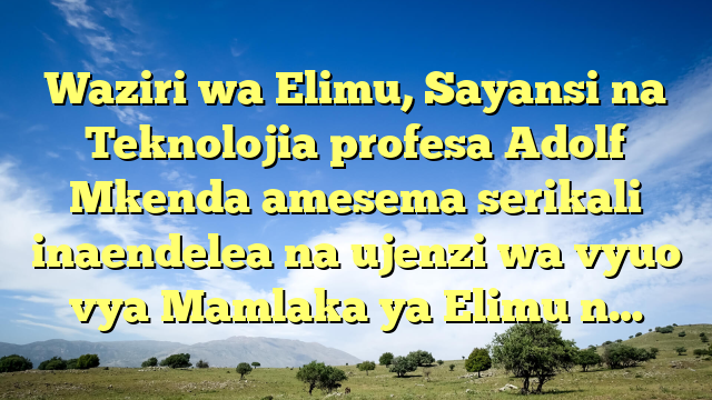 Waziri wa Elimu, Sayansi na Teknolojia profesa Adolf Mkenda amesema serikali inaendelea na ujenzi wa vyuo vya Mamlaka ya Elimu n…