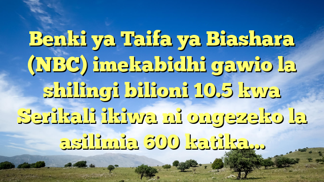 Benki ya Taifa ya Biashara (NBC) imekabidhi gawio la shilingi bilioni 10.5 kwa Serikali ikiwa ni ongezeko la asilimia 600 katika…
