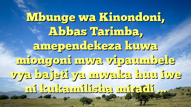 Mbunge wa Kinondoni, Abbas Tarimba, amependekeza kuwa miongoni mwa vipaumbele vya bajeti ya mwaka huu iwe ni kukamilisha miradi …